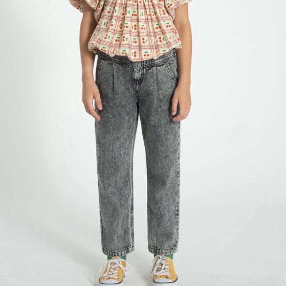 Piupiuchick Mom Fit Jeans Trousers Washed Black Pleated Denim Girls Size 12Y NWT